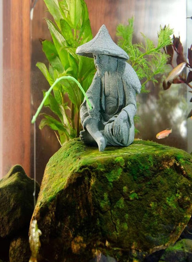 livelyfish Mini Fisherman Statue Asian Zen Decoration Sitting Fishing Figurines Sandstone Vintage Ornament for Aquarium Fish Tank Pot Garden Home Japanese Decor, C - Image 3